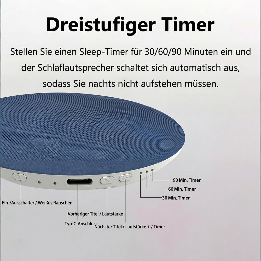Kissenlautsprecher Bluetooth, 3-Geschwindigkeits Smart Timer, Mini Kopfkissen Lautsprecher mit Bluet