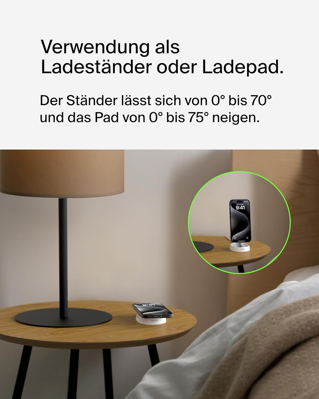 Belkin BoostCharge Pro induktive Ladestation 15W, Qi2-Ladegerät, kabelloses Ladegerät, kompatibel mi