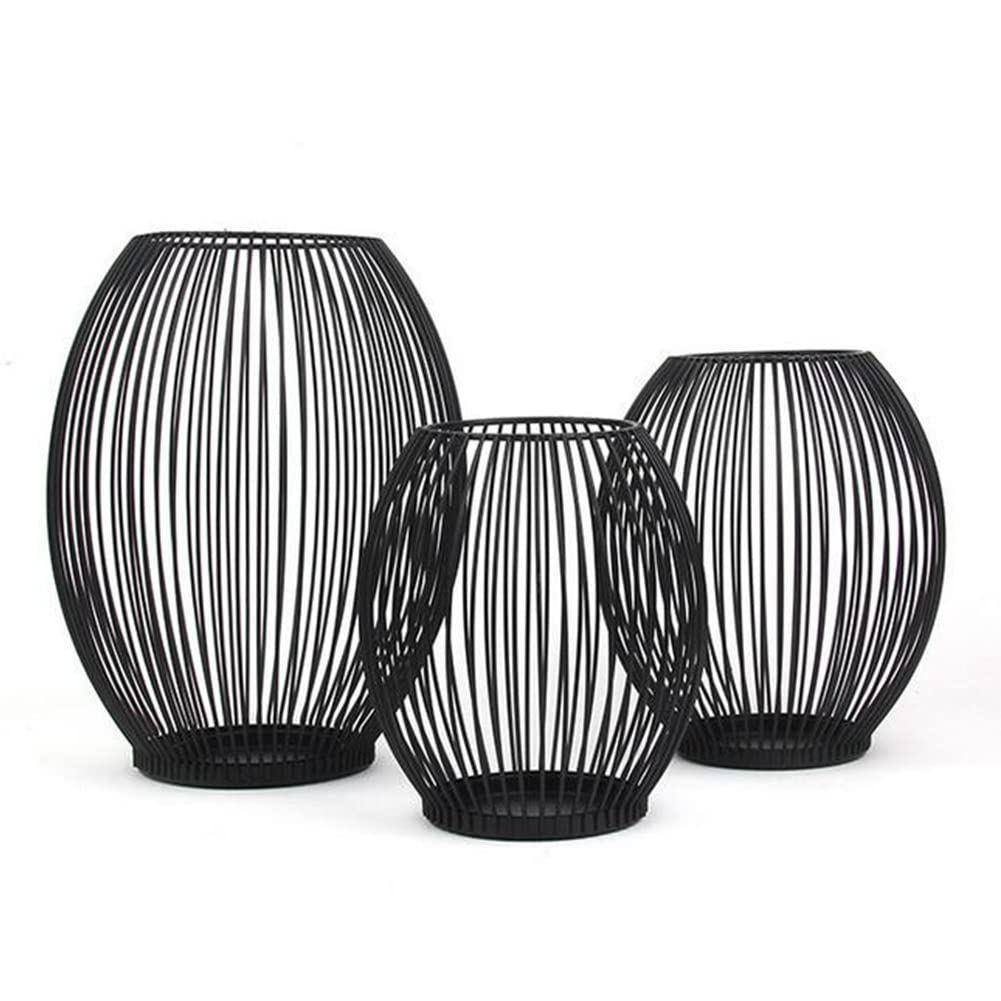 3er Oval Kerzenständer Set Metall Laterne Kerzenhalter Stabkerze Kerzenleuchter Kreativ Vintage Kerz