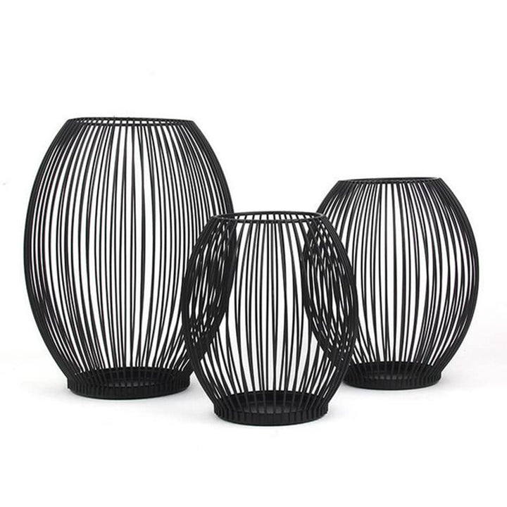 3er Oval Kerzenständer Set Metall Laterne Kerzenhalter Stabkerze Kerzenleuchter Kreativ Vintage Kerz