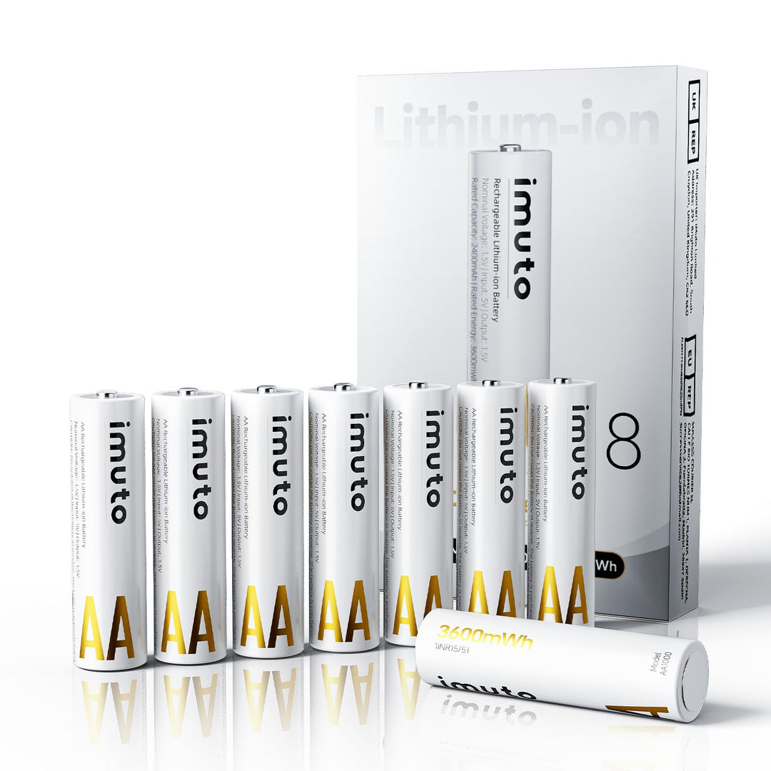 imuto Batterien AA 8 Stück Wiederaufladbare Lithium 1,5V (3600-IMU8AA) AA*8 3600mWh, AA*8 3600mWh