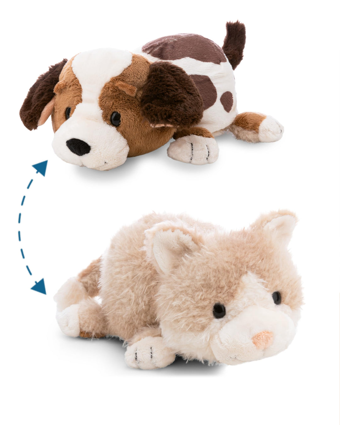 Kuscheltier Katze &amp; Hund 25cm mit Wendefunktion 2in1 - beige - Stofftier aus weichem Plüsch, niedlic