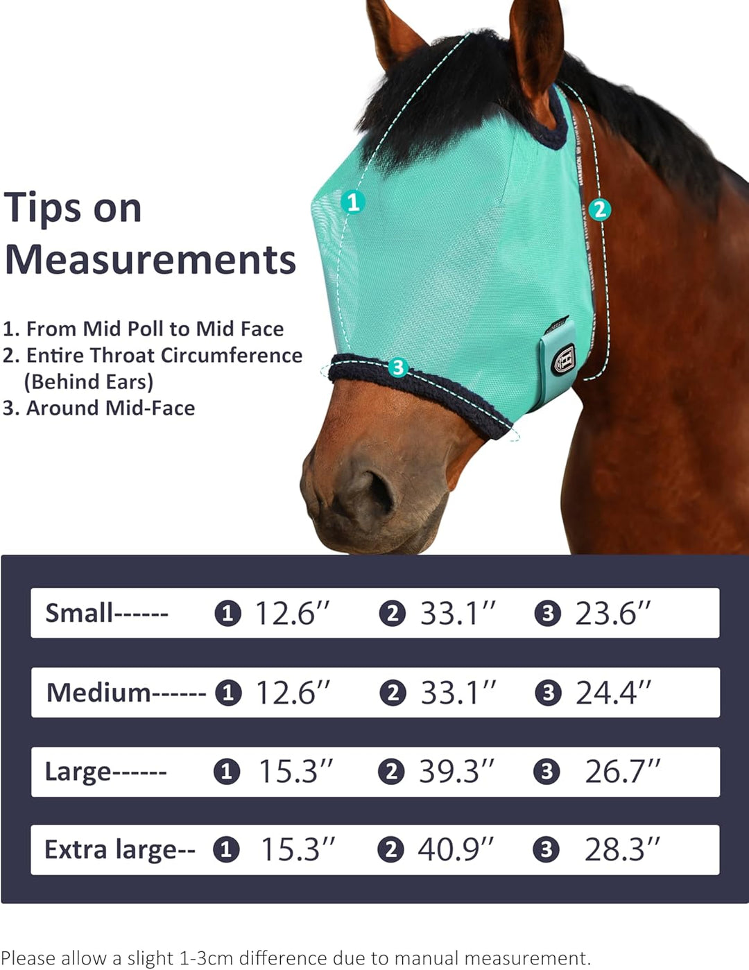 Harrison Howard All Round Mesh Horse Fliegenmaske UV Schutz mit Fleece Gepolsterter Einfassung Mint