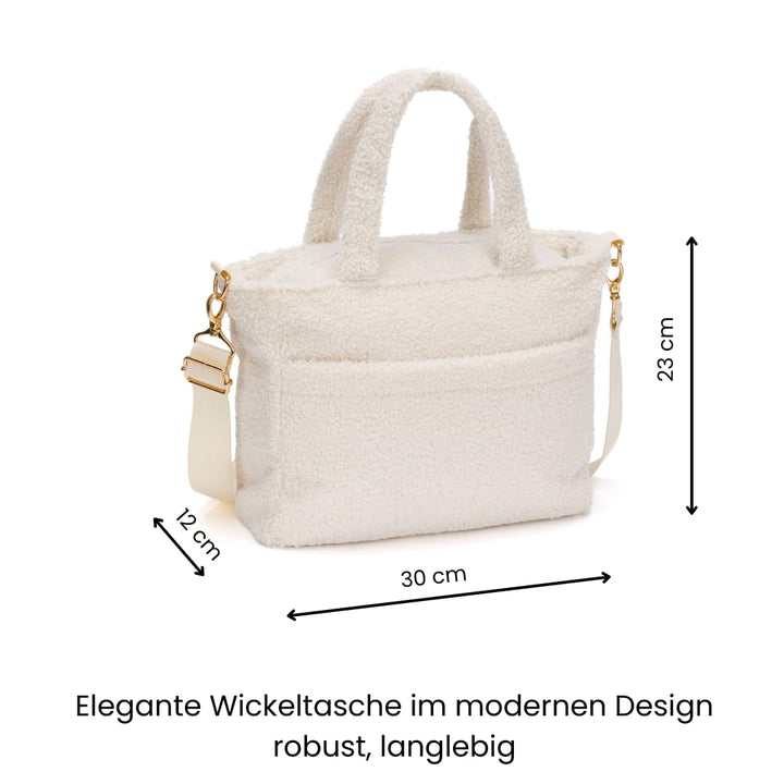 Fillikid Wickeltasche Teddy Small Exklusiv | Stilvolle Wickeltasche aus weichem Teddy-Material | Mit