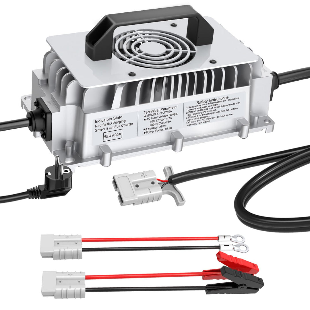 58,4V 25A LiFePO4 Ladegerät für 48V (51,2V) Lithium Eisenphosphat Batterieladegerät Schnellladung sc