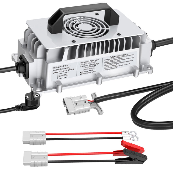 58,4V 25A LiFePO4 Ladegerät für 48V (51,2V) Lithium Eisenphosphat Batterieladegerät Schnellladung sc
