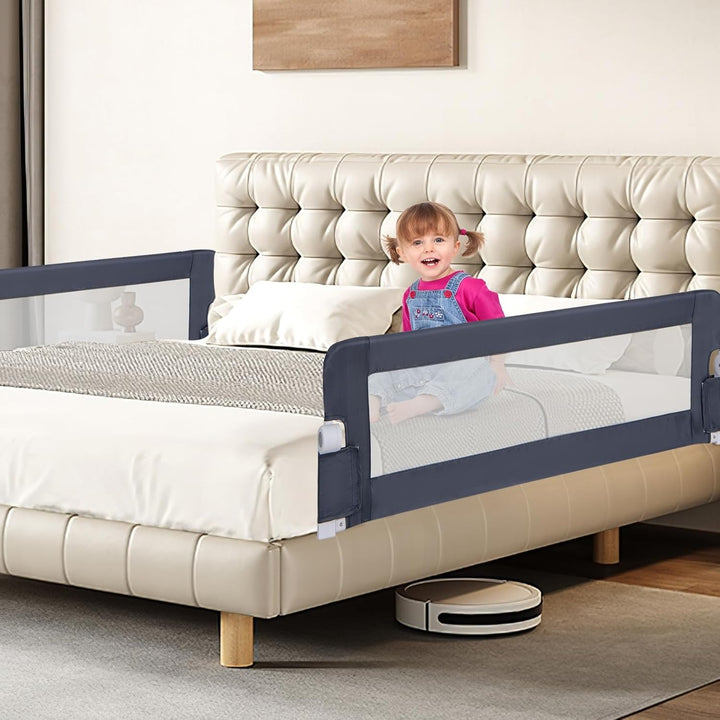 LIFEZEAL 150cm Bettgitter, Sicherheitsgitter gefüllt mit Dicker Baumwolle, Babybettgitter mit Gurten
