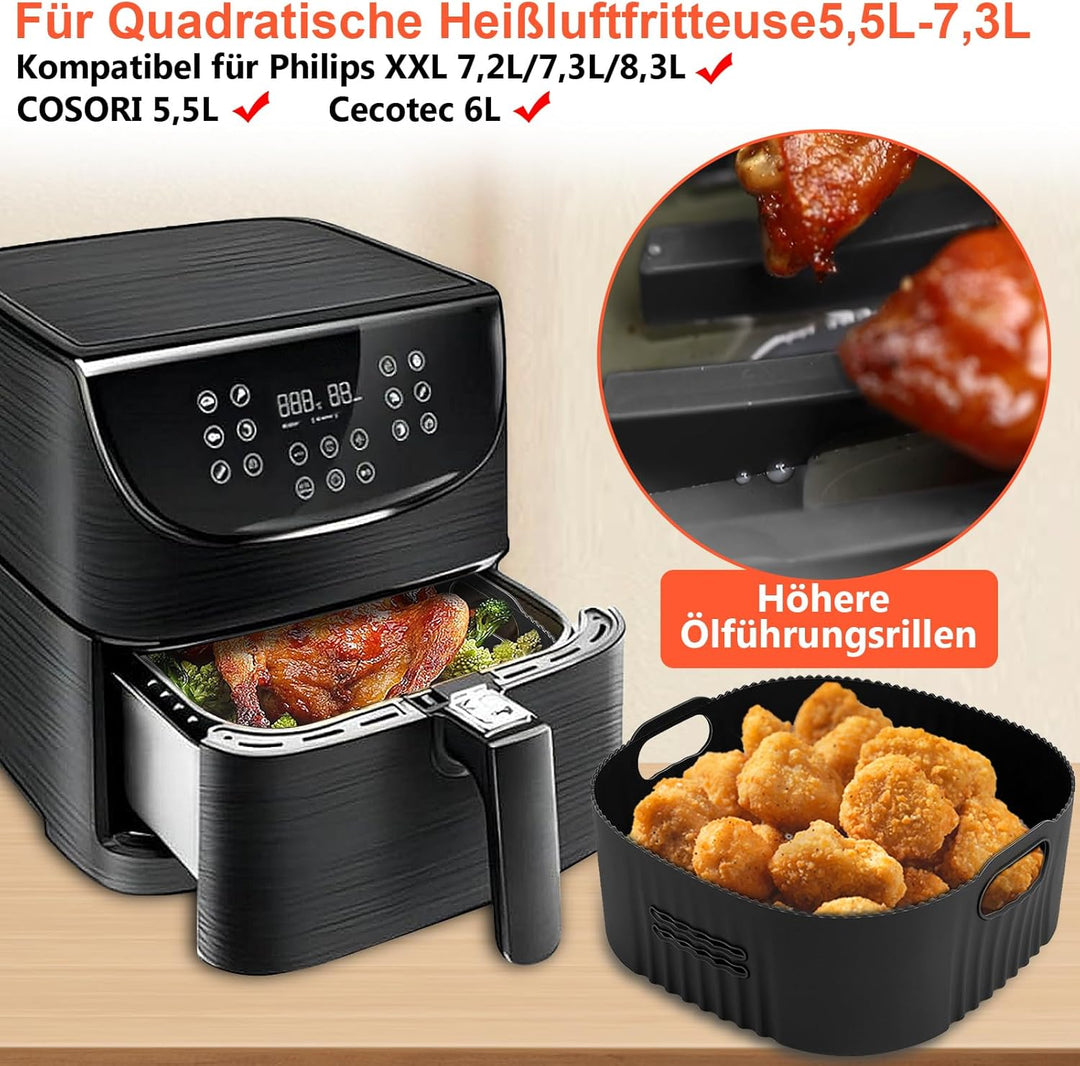 YINGRACE 22CM Silikonform für Heissluftfritteuse, 2PCS Airfryer Zubehör XXL Silikon Backform für Phi