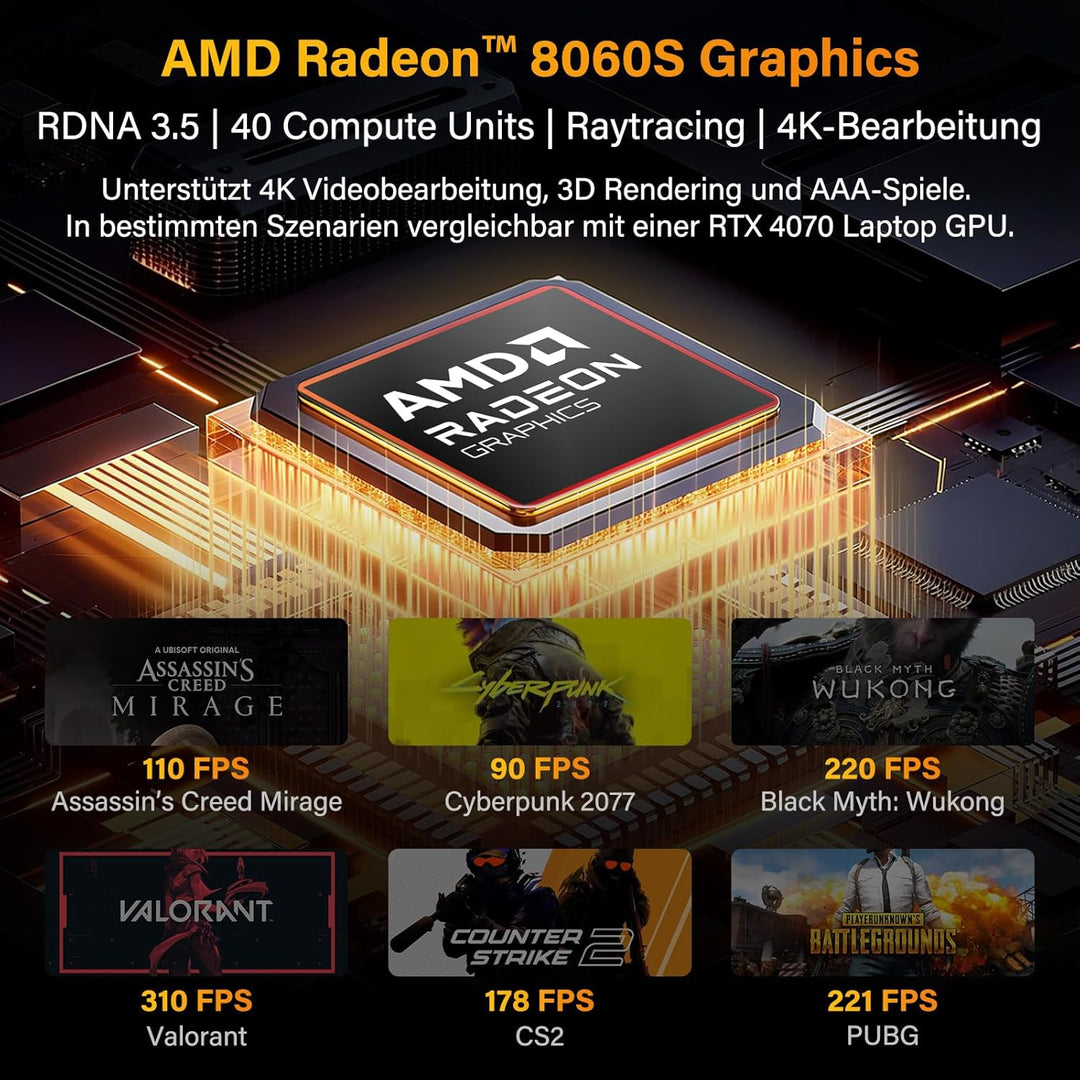 GEEKOM A9 Mega Mini PC, mit AMD Ryzen AI Max+ 395, 128GB RAM, 2TB PCIe 4.0 SSD, Verbesserte Kühlung
