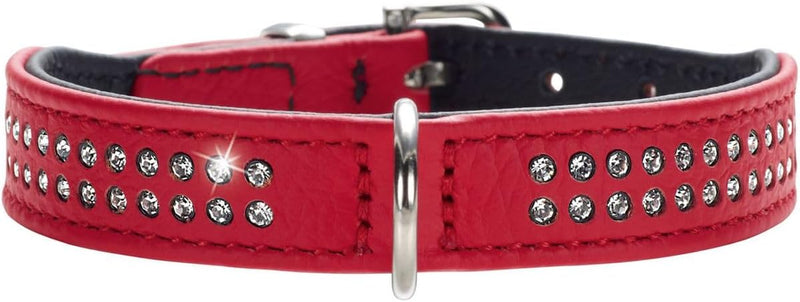 HUNTER DIAMOND PETIT Halsband für kleine Hunde, Leder, mit Strasssteinchen, 42 (S), rot/schwarz 42 (