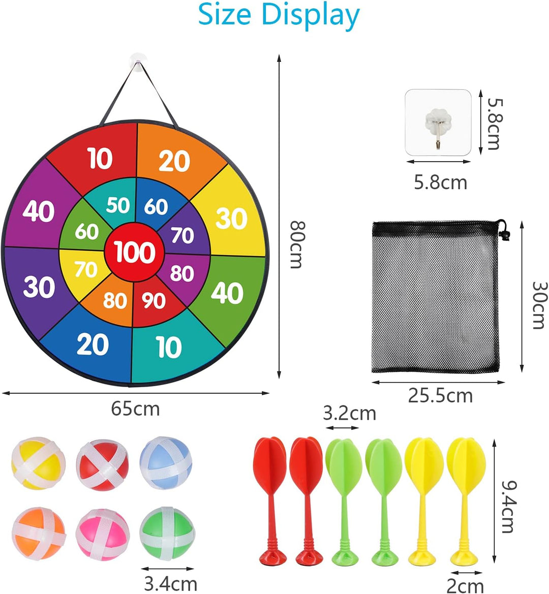 LAMEK Klett Dartscheibe Kinder Doppelseitige Dartspiel 66cm Faltbares Tier Klettballspiel mit 6 kleb