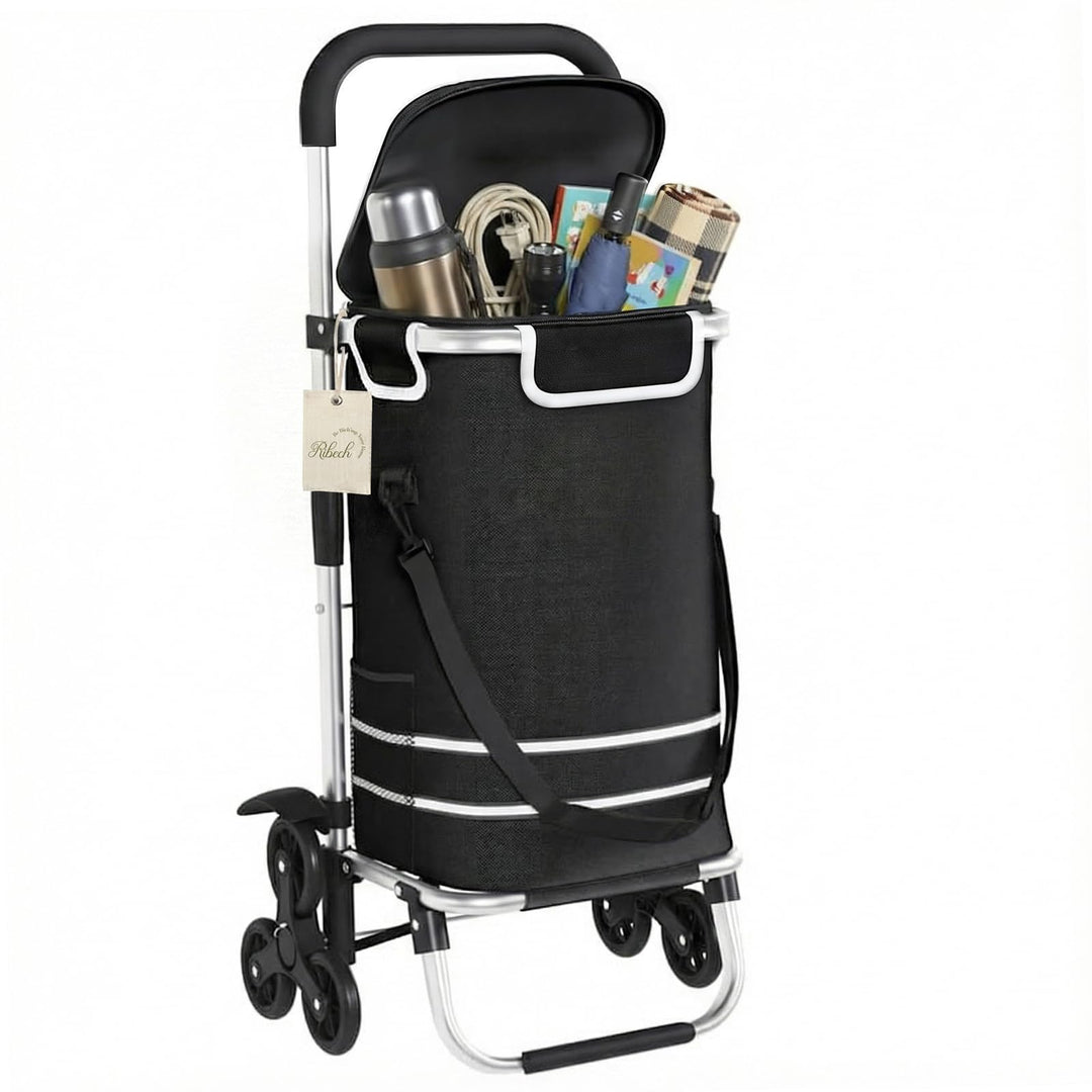 Treppensteiger Einkaufstrolley, 56L Faltbar, Wasserdicht, mit Kühlfach, Universalräder, 40kg Belastb