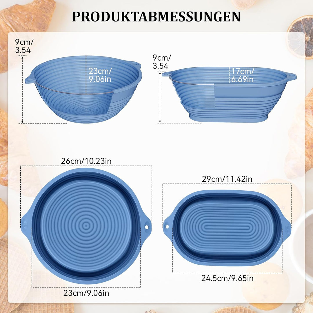 RUIZHI Brot Gärkorb Silikon, 29 cm Gärkorb Oval und 23 cm Gärkorb Brot Rund, Silikon Klappbare Gärkö