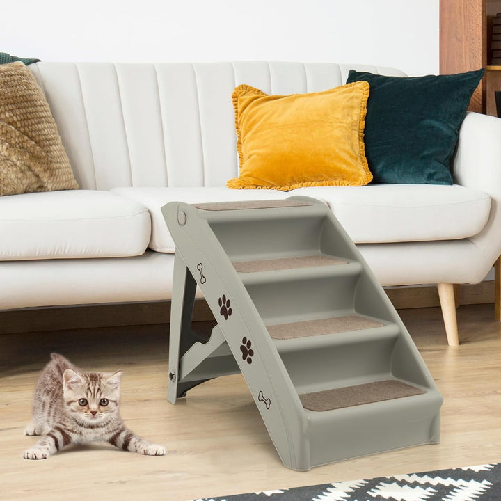 SOARS Haustiertreppe faltbar, 4-stufige Hundetreppe Katzentreppe mit Filz Matte, Tiertreppe für Katz