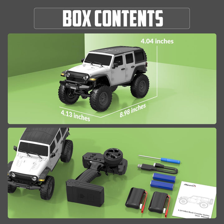RACENT 1:24 4WD Off-Road RC Auto mit Metallkarosserie und hochwertigem Motor (Weiss), Weiss