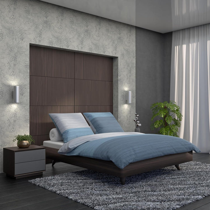 LARAWELL Bettwäsche 135x200 Baumwolle Ganzjahres Bettwäsche-Sets blau grau gestreift Premium Blau, G