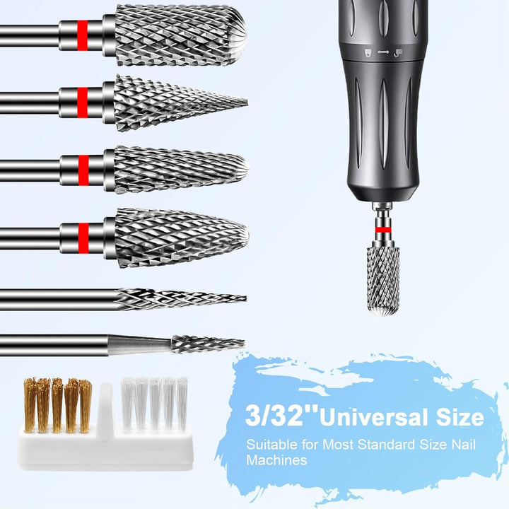 CGBE Nagelfräser Bits, 6 Stück Nagelfräser Aufsätze Schleifköpfe Hartmetall Maschine Zubehör für Man