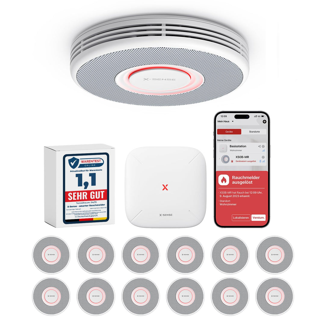 X-Sense Smarter Rauchmelder WLAN mit Sprachausgabe und 17 Standorten, Feuermelder, Rauchmelder verne