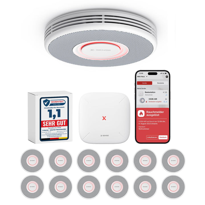X-Sense Smarter Rauchmelder WLAN mit Sprachausgabe und 17 Standorten, Feuermelder, Rauchmelder verne