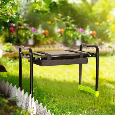 Todeco Gartenhocker Kniebank mit 2 Arten von Kissen und Gartenwerkzeug Tasche, Gartenhelfer Kniehilf
