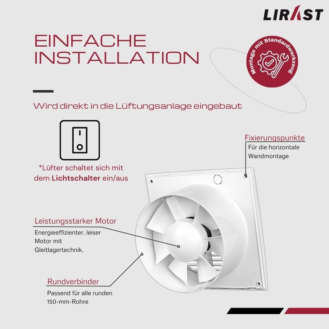 Ø 150mm Weiss Badlüfter - Lüfter für Effiziente Belüftung im Bad Kuche WC, Ø 150mm Weiss