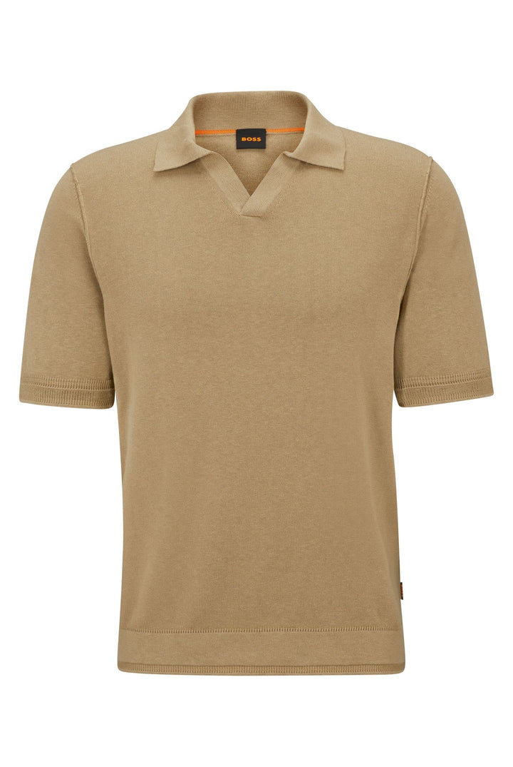 BOSS Herren Anrepolo Kurzarm-Strickpullover aus Baumwoll-Mix mit Kaschmir XL Beige, XL Beige