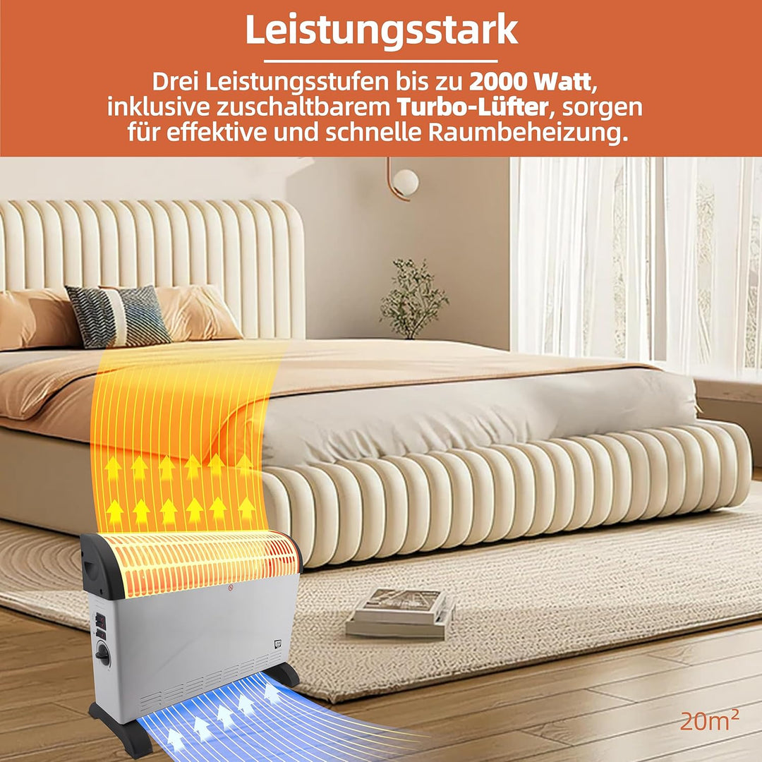 SHX Konvektorheizung mit Turbo-Heizlüfter 2000W SHX08TKV2000 – Heizkörper mit 2000 Watt, Sicherheits