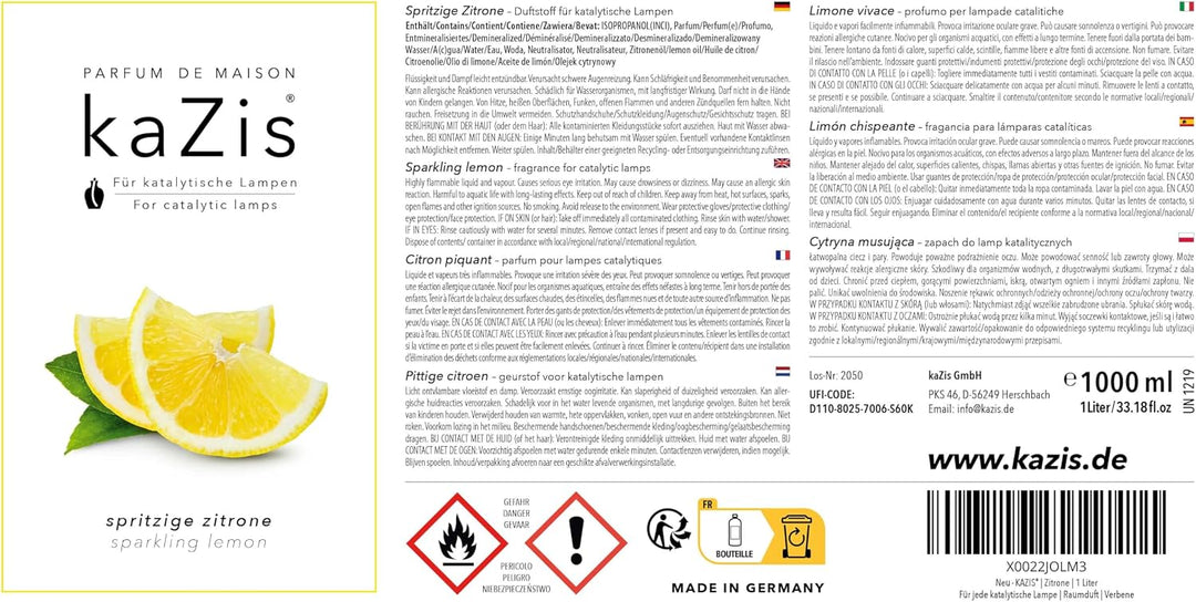 KAZIS® I Duft-Set Spritzige Zitrone + Aromatische Orange I 2 x 1 Liter I Für Alle Katalytischen Lamp