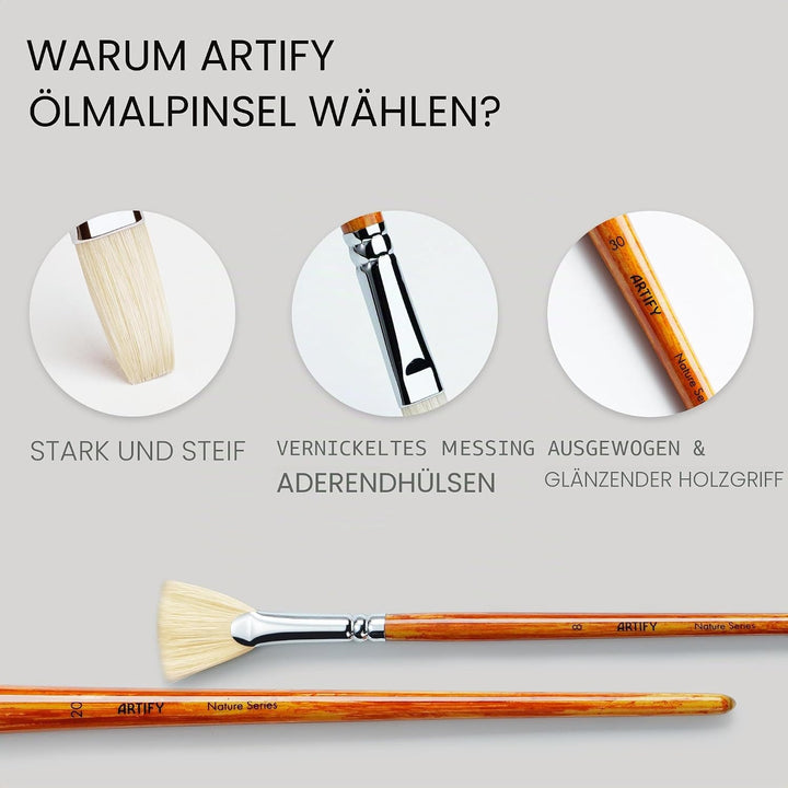 Artify 15 Stück Professional Paint Brush Set für Ölgemälde mit Einer kostenlosen Tragetasche Holzfar