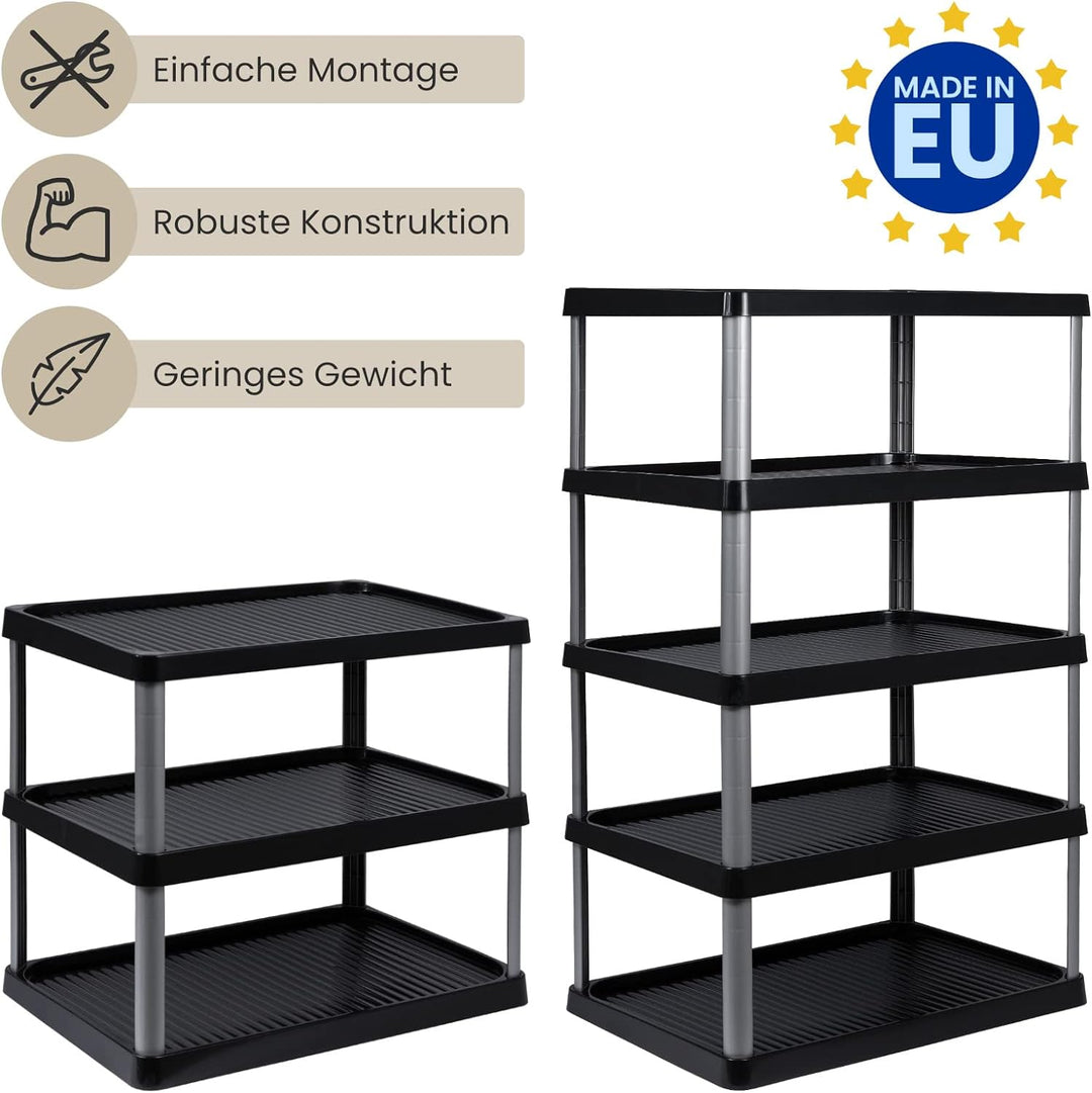 ARTECSIS Schuhregal schmal 5 Ebenen Schwarz I Schuhablage aus Kunststoff 49,5x34,5x82,5cm, 5 Ebenen
