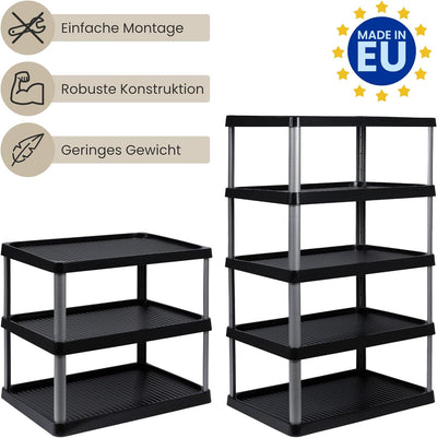 ARTECSIS Schuhregal schmal 5 Ebenen Schwarz I Schuhablage aus Kunststoff 49,5x34,5x82,5cm, 5 Ebenen
