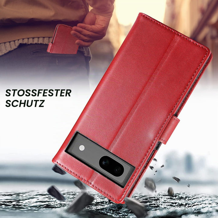 LENSUN Echtleder Hülle für Google Pixel 7a, Handyhülle [Echtes Leder] [Magnetverschluss] [RFID Schut