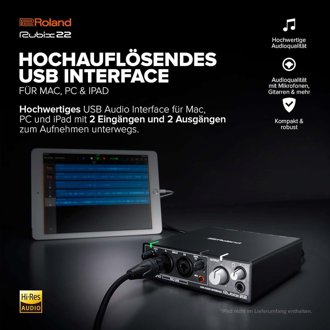 Roland RUBIX22 hochauflösendes Interface mit je 2 Ein-/Ausgängen, Hi-Res Interface für Mac, PC und I