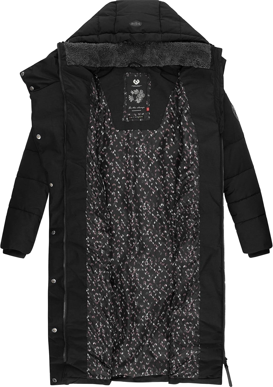 Ragwear Damen atmungsaktiver Wintermantel Warmer wasserdichter Steppmantel lang mit Kapuze Pavla Lon