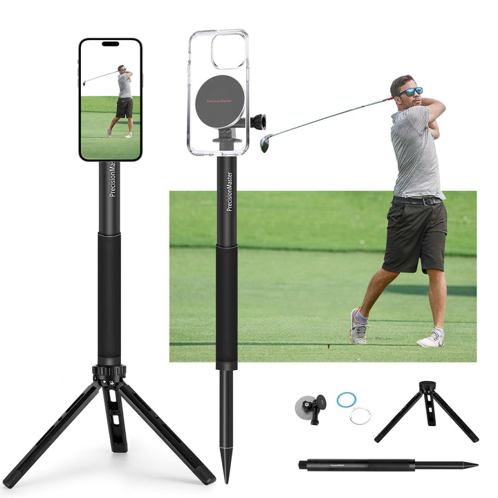 PrecisionMaster Golf Stativ Einbeinstativ, Magnetischer Golf-Filmstab, 135cm Verstellbares Aluminium