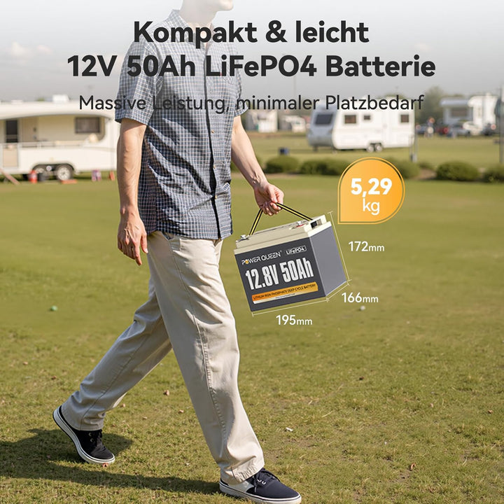 Power Queen 12,8 V 50 Ah LiFePO4 Lithium-Batterie, 640Wh Lithium Akku, über 4000+ Zyklen, Ersatzbatt