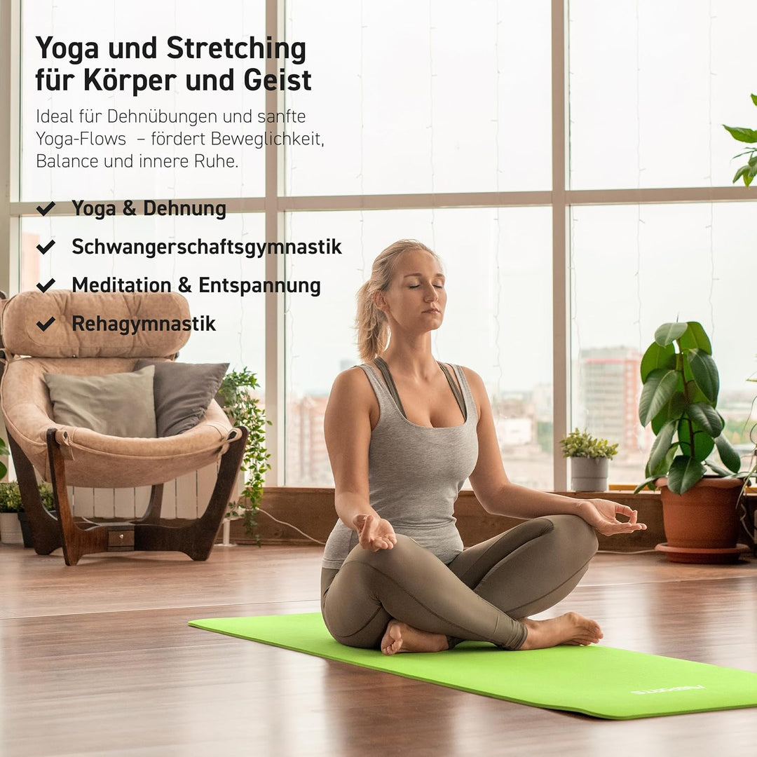 MSPORTS Gymnastikmatte Premium inkl. Tragegurt + Übungsposter + Workout App I Hautfreundliche Fitnes