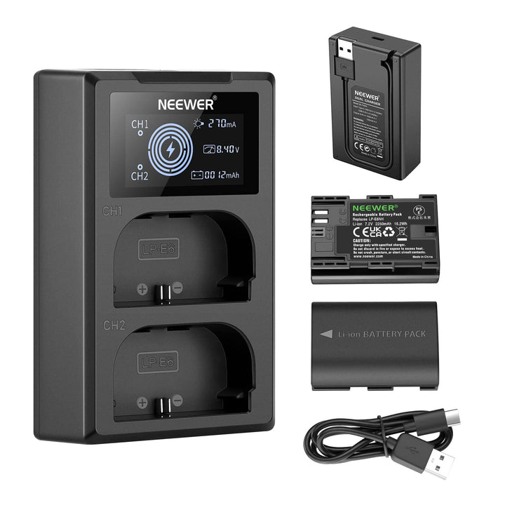 NEEWER LP-E6NH Ersatz Akku Ladegerät Set, kompatibel mit Canon EOS R7 R5 R6 R, 5D III IV, 6D II, 7D
