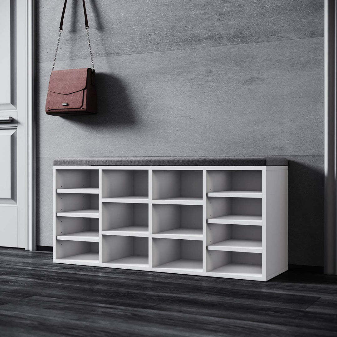 SONNI Schuhschrank mit Sitzbank, Schuhregal Weiss Holz, mit verstelbaren Einlegeböden, mit Stauraum