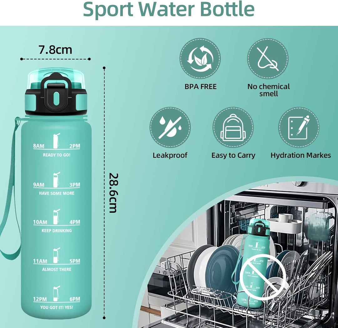 Motswedi Trinkflasche 1l, Mit Zeitstempel, Trinkflasche Kohlensäure Geeignet, Auslaufsicher, Wasserf
