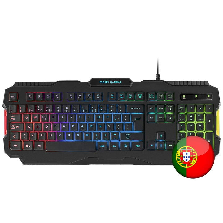 Mars Gaming MRK0PORTU, Gaming Tastatur, RGB Regenbogen Hintergrundbeleuchtung, Antighosting, Portugi