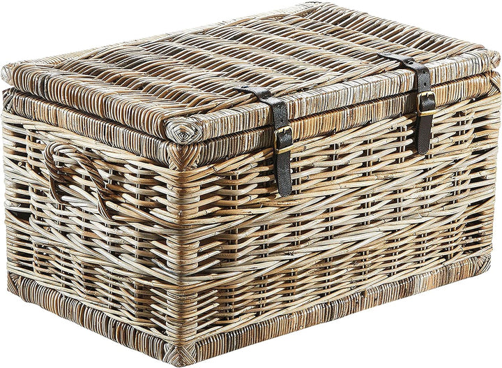 Kobolo Truhe Korbtruhe Sitztruhe - Rattan - grau - mit Textil - 70x45x40 cm