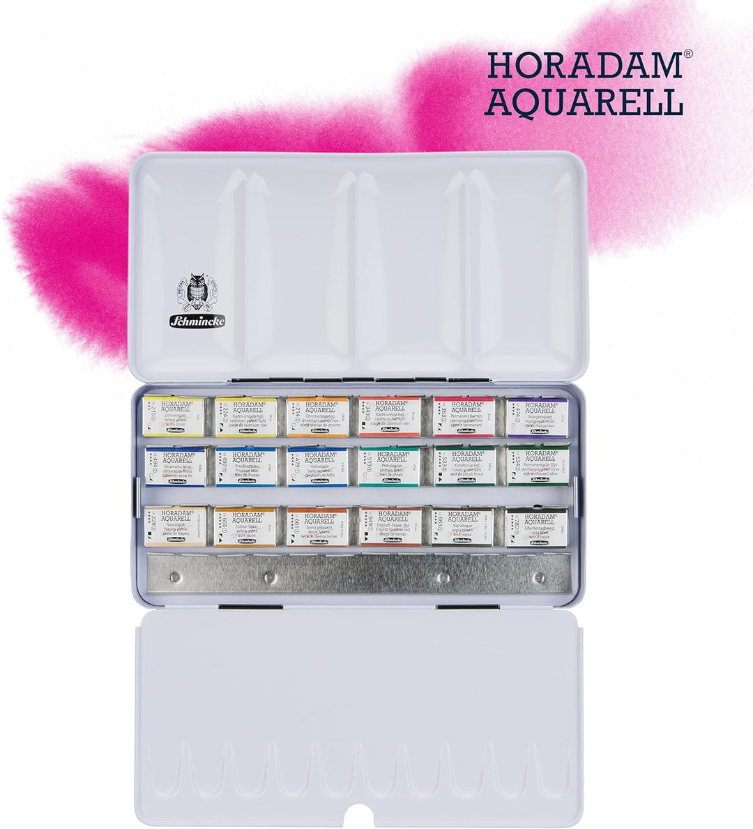 Schmincke – HORADAM AQUARELL Farbkasten mit 18 feinsten Aquarellfarben, 74318097, Metallkasten, Mals