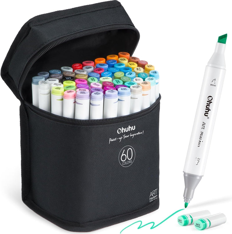 Permanent Marker Stifte, Ohuhu 60 Farben Doppel Spitzen Marker Pen, Sketch Twin Markierungen Textmar