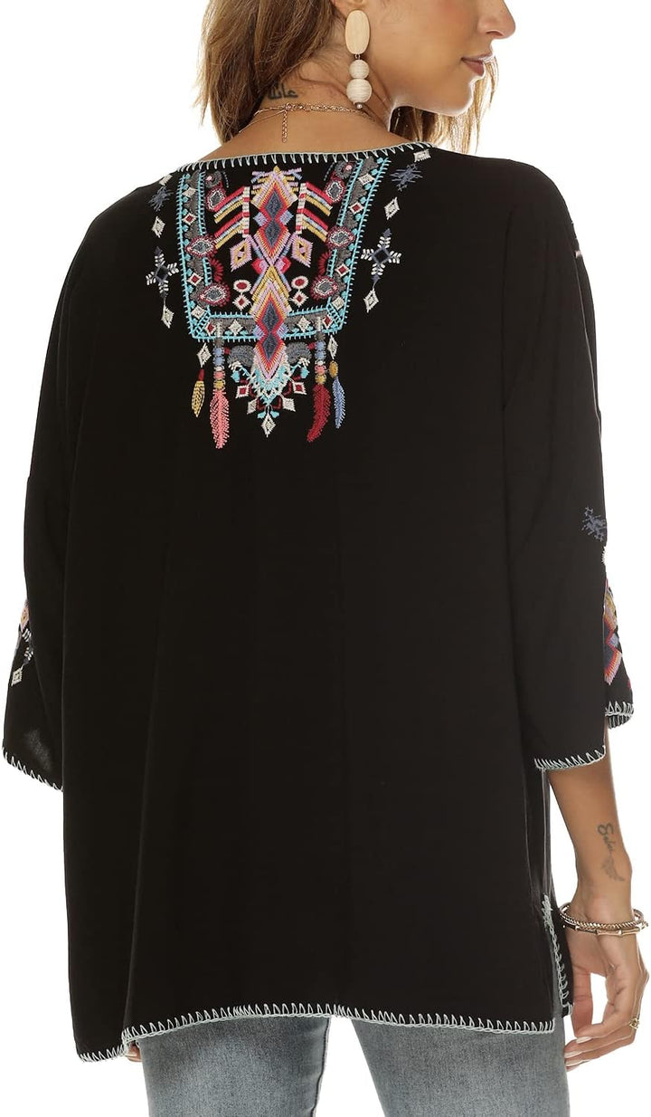 Vakakado boho Stickerei Bluse hippie Kleidung Damen 70er 80er Jahre Bekleidung bohemian Folklore Bes