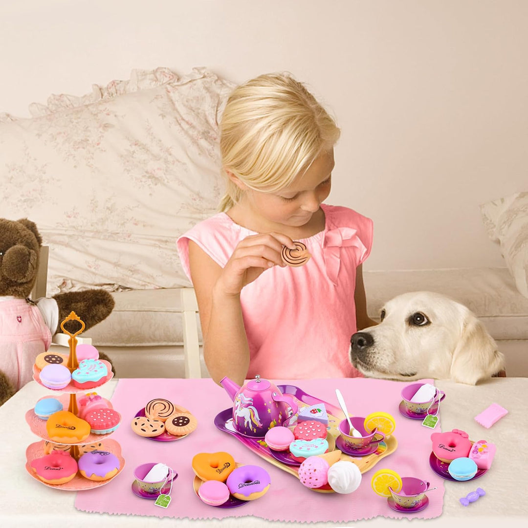 ARANEE Teeservice Kinder Teeparty Rollenspiel Spielzeug Tragekoffer für kleine Mädchen Zinn Tee Set