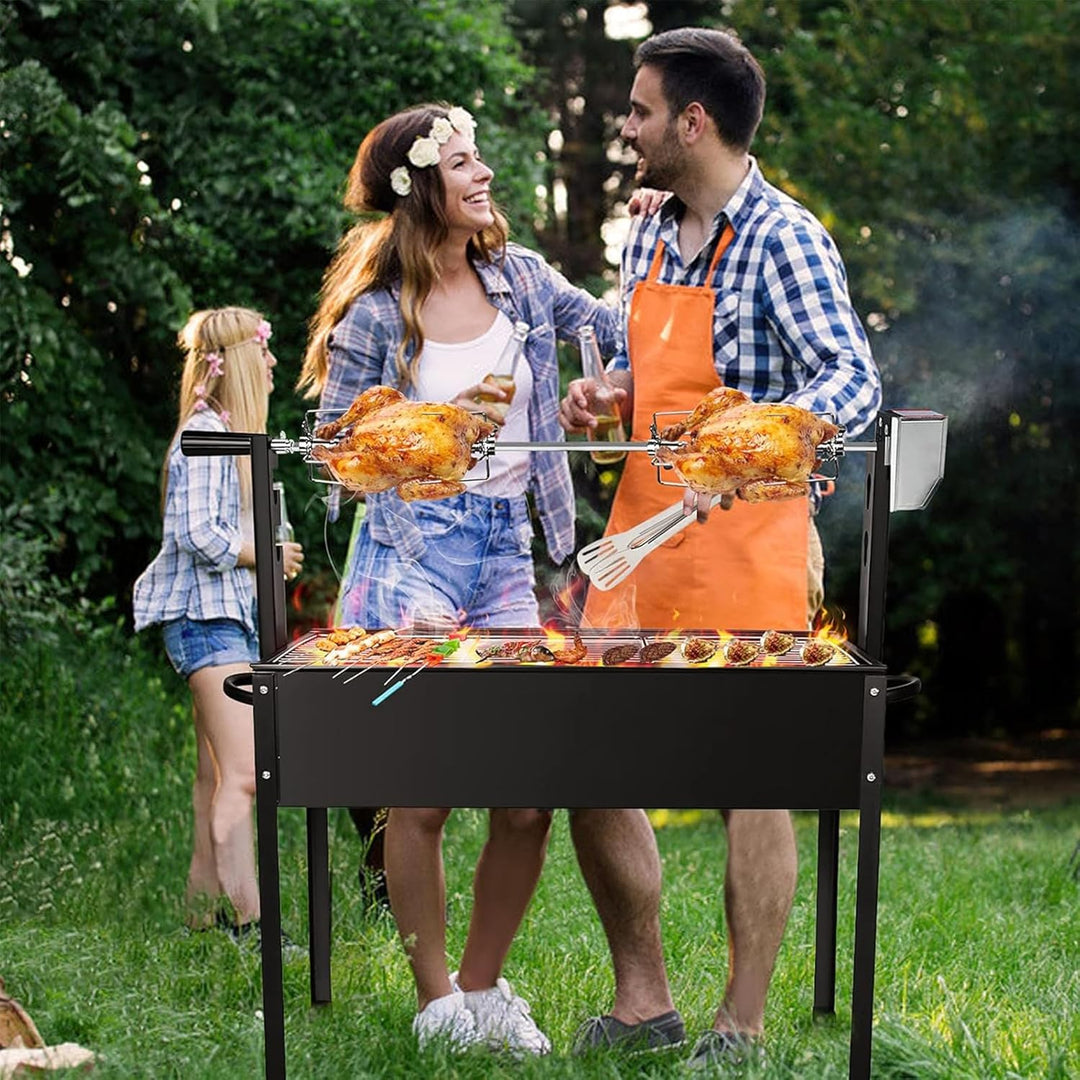 YUENFONG Grillspiess Motor Set, Edelstahl Grillspiess Motor 220-240V, Grillspiess 107cm, Elektrische