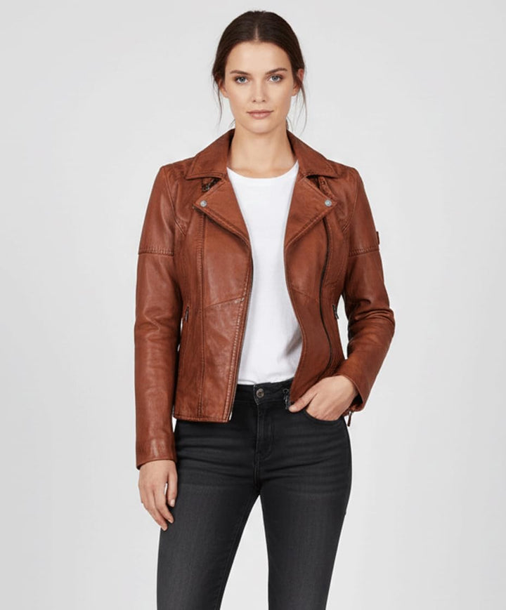 Blueorn Heeda Damen Lederjacke Übergangsjacke aus feinstem Lammnappa Leder - Modernen Bikerjacke Ech