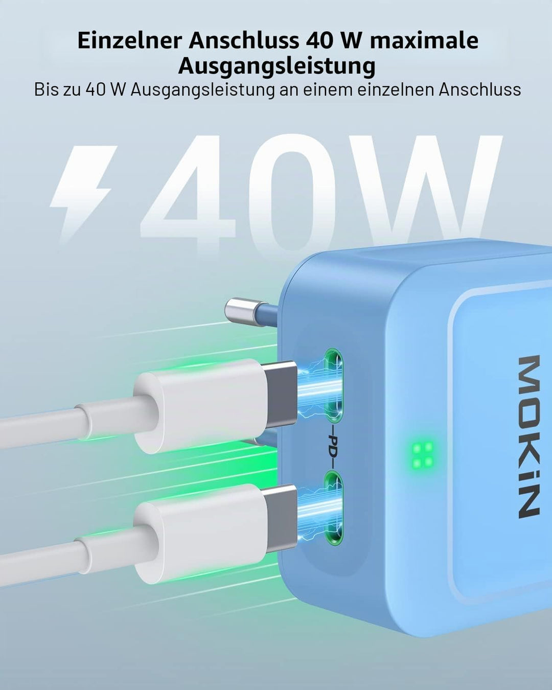 MOKiN 40W USB C Ladegerät Flach, Dual Port USB C Netzteil GaN, PD 3.0 PPS Ladestecker USB C Schnelll