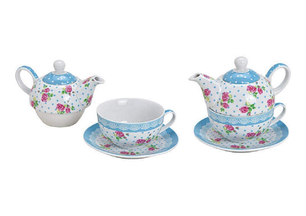 Wurm - Teekannen-Set Rosen Dekor aus Porzellan Blau 3er Set